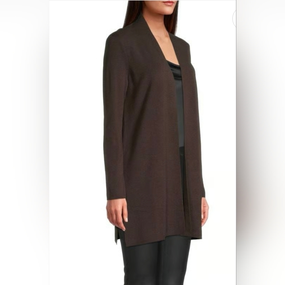 Eileen Fisher Dark Brown Long Wool Cardigan Sz XS